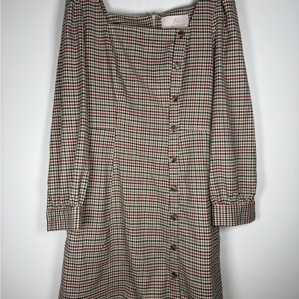 Gal Meets Glam Sz 10 Brooke Dress Plaid A-line Square Long Sleeves Pockets Prep - Picture 16 of 16